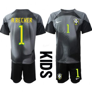 Brasilien Alisson Becker #1 Målvakt babykläder Hemmatröja barn VM 2022 Korta ärmar (+ Korta byxor)
